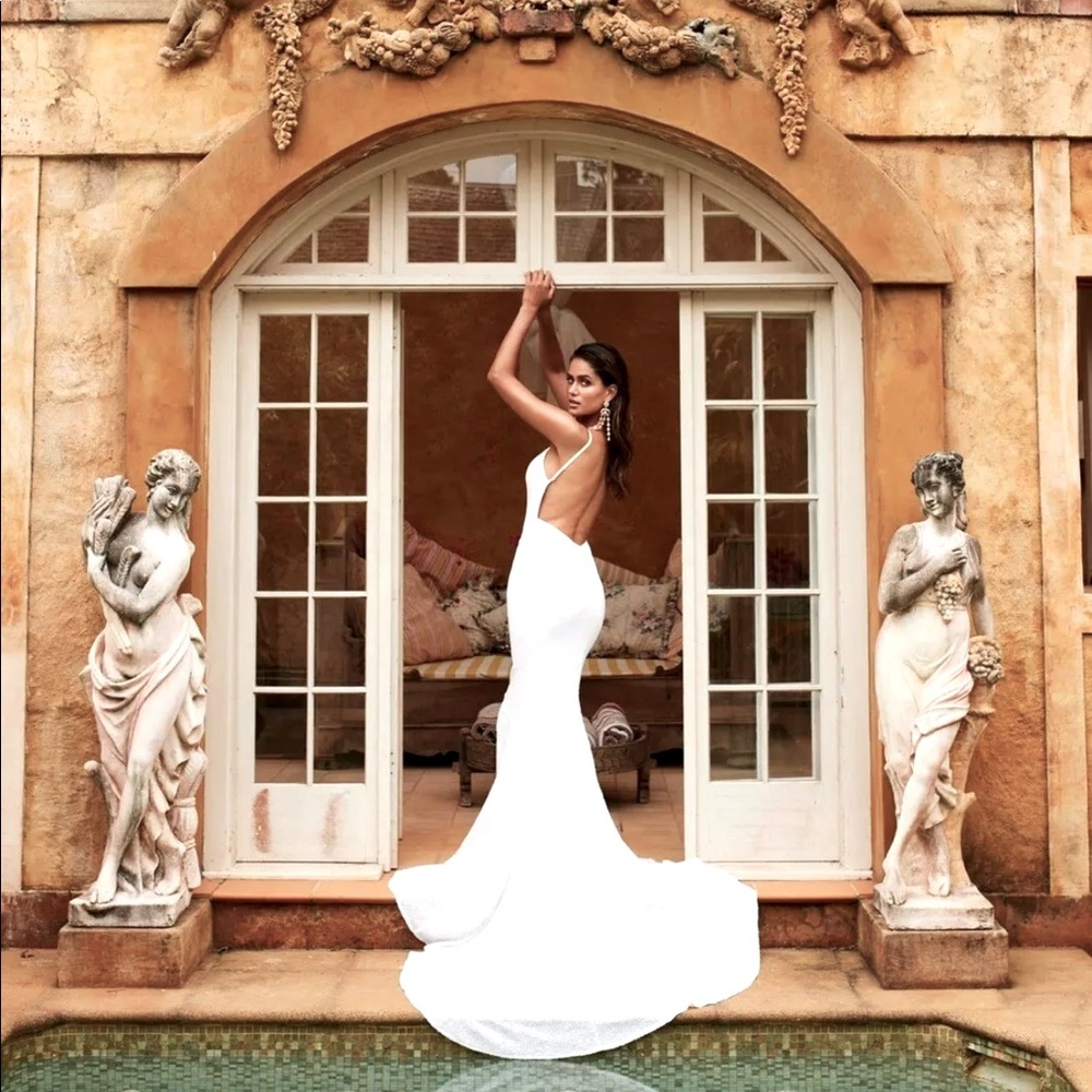 Alamour The Label Yassmine Luxe White Wedding Gown Dress - Mermaid Open Back L